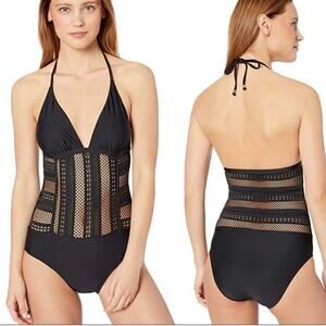 ELLA MOSS Swimsuit One Piece Hearts of Flutter Black Crochet Lace NWT SZ Small